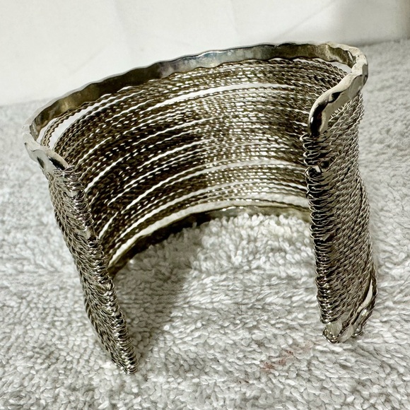Silver Tone Textured Bangle Cuff Bracelet - Picture 10 of 14